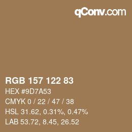 颜色代码: RGB 157 122 83 | qconv.com