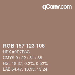 Color code: RGB 157 123 108 | qconv.com
