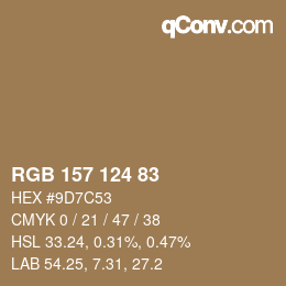 Color code: RGB 157 124 83 | qconv.com