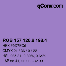 カラーコード: RGB 157 126.8 198.4 | qconv.com