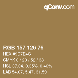 Color code: RGB 157 126 76 | qconv.com