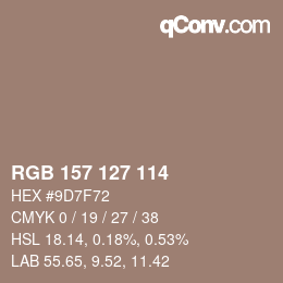 颜色代码: RGB 157 127 114 | qconv.com