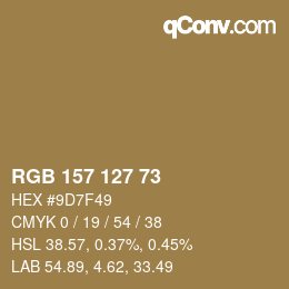 颜色代码: RGB 157 127 73 | qconv.com