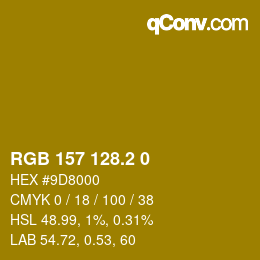 カラーコード: RGB 157 128.2 0 | qconv.com
