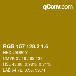 カラーコード: RGB 157 128.2 1.6 | qconv.com