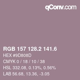 カラーコード: RGB 157 128.2 141.6 | qconv.com