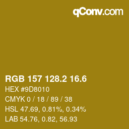 カラーコード: RGB 157 128.2 16.6 | qconv.com