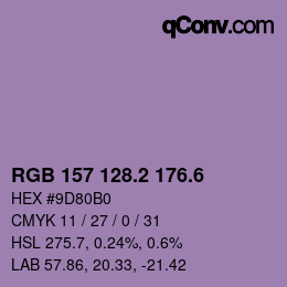 カラーコード: RGB 157 128.2 176.6 | qconv.com