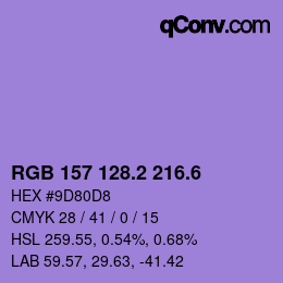 カラーコード: RGB 157 128.2 216.6 | qconv.com