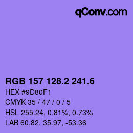 カラーコード: RGB 157 128.2 241.6 | qconv.com