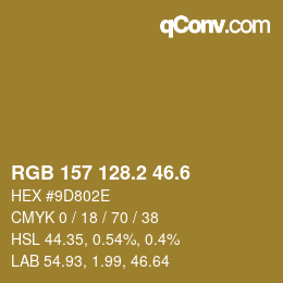 カラーコード: RGB 157 128.2 46.6 | qconv.com