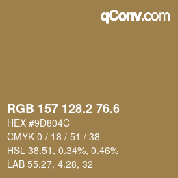 カラーコード: RGB 157 128.2 76.6 | qconv.com