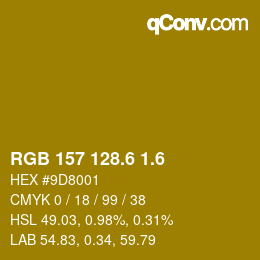 カラーコード: RGB 157 128.6 1.6 | qconv.com