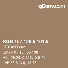 カラーコード: RGB 157 128.6 101.6 | qconv.com