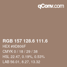 カラーコード: RGB 157 128.6 111.6 | qconv.com