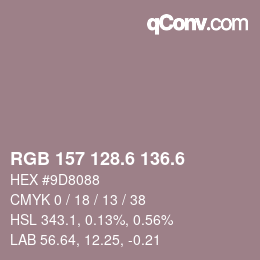 カラーコード: RGB 157 128.6 136.6 | qconv.com