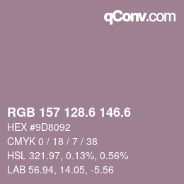 カラーコード: RGB 157 128.6 146.6 | qconv.com