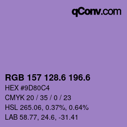 カラーコード: RGB 157 128.6 196.6 | qconv.com