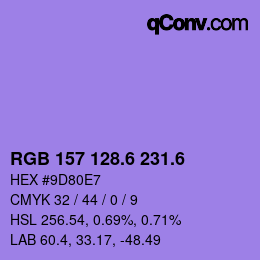 カラーコード: RGB 157 128.6 231.6 | qconv.com