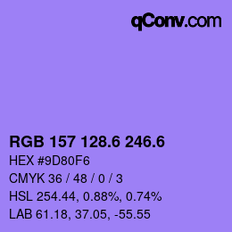カラーコード: RGB 157 128.6 246.6 | qconv.com