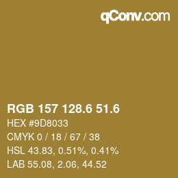 カラーコード: RGB 157 128.6 51.6 | qconv.com