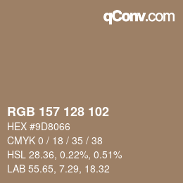 Color code: RGB 157 128 102 | qconv.com