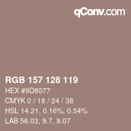 颜色代码: RGB 157 128 119 | qconv.com