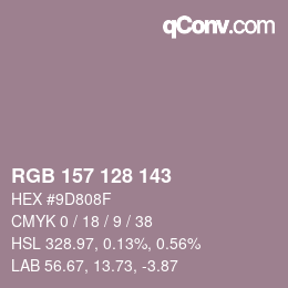 Color code: RGB 157 128 143 | qconv.com