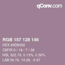 Color code: RGB 157 128 146 | qconv.com