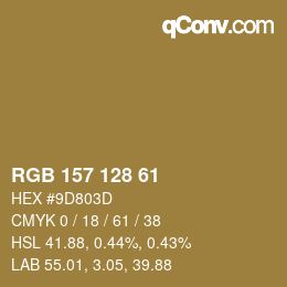 カラーコード: RGB 157 128 61 | qconv.com