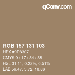 颜色代码: RGB 157 131 103 | qconv.com