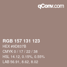 Farbcode: RGB 157 131 123 | qconv.com