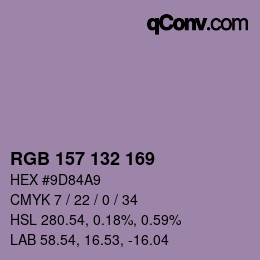 カラーコード: RGB 157 132 169 | qconv.com