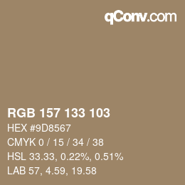 颜色代码: RGB 157 133 103 | qconv.com