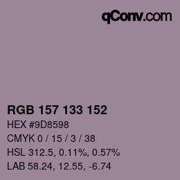 Color code: RGB 157 133 152 | qconv.com