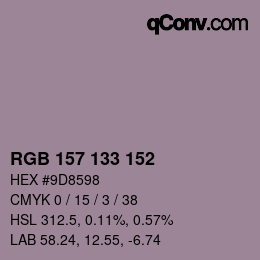 颜色代码: RGB 157 133 152 | qconv.com