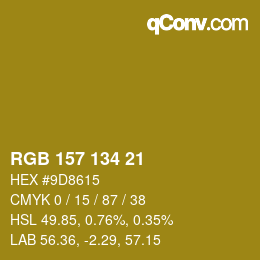 Color code: RGB 157 134 21 | qconv.com