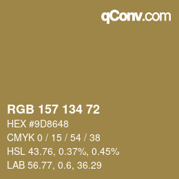 Color code: RGB 157 134 72 | qconv.com