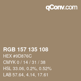 Código de color: RGB 157 135 108 | qconv.com