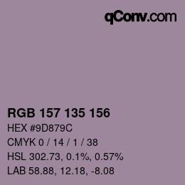 颜色代码: RGB 157 135 156 | qconv.com