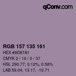 Código de color: RGB 157 135 161 | qconv.com