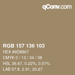 カラーコード: RGB 157 136 103 | qconv.com