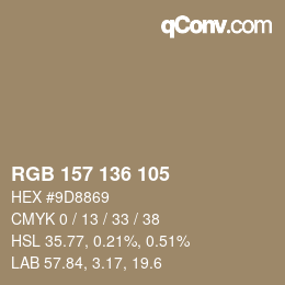 カラーコード: RGB 157 136 105 | qconv.com