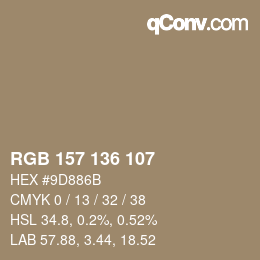 Color code: RGB 157 136 107 | qconv.com