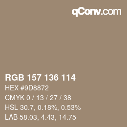 Color code: RGB 157 136 114 | qconv.com