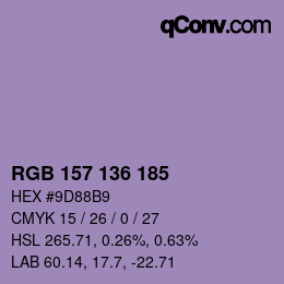 Color code: RGB 157 136 185 | qconv.com