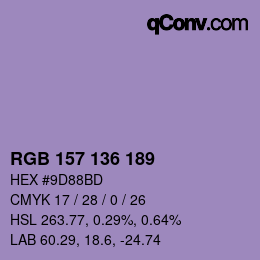 Color code: RGB 157 136 189 | qconv.com