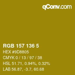 Color code: RGB 157 136 5 | qconv.com