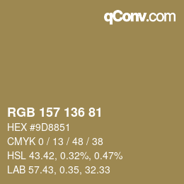 Color code: RGB 157 136 81 | qconv.com