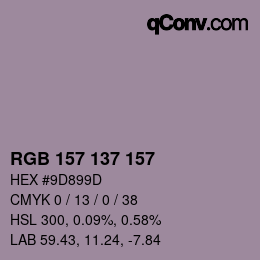 颜色代码: RGB 157 137 157 | qconv.com